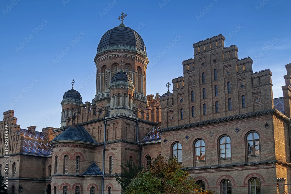Cathedral made from brown bricks of Chernivtsi State Univercity