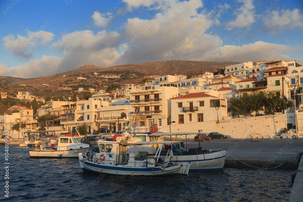 Fishing boats in the bay of greek village