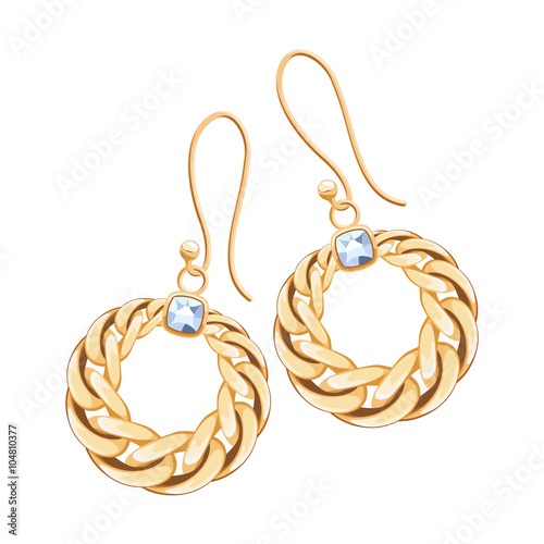 Golden chains earrings with diamonds set.