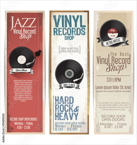 Vinyl record shop retro grunge banner