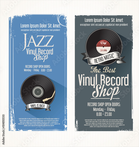 Vinyl record shop retro grunge banner
