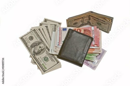 American dollars and euro / American dollars and euro isolated on white background.