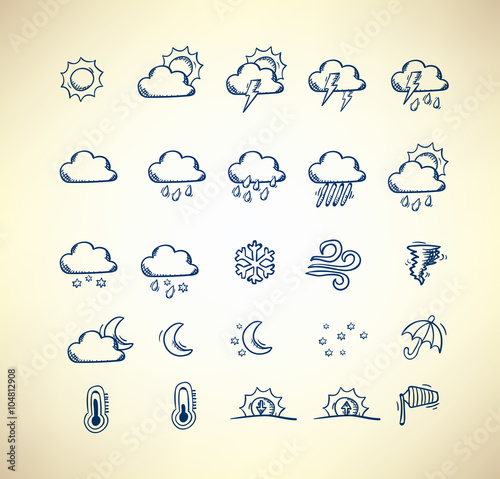 Collection of hand drawn weather forecast icons