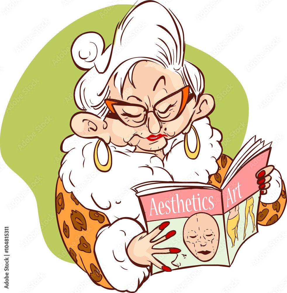 rich old woman reading the magazine aesthetic vector drawing Stock Vector |  Adobe Stock