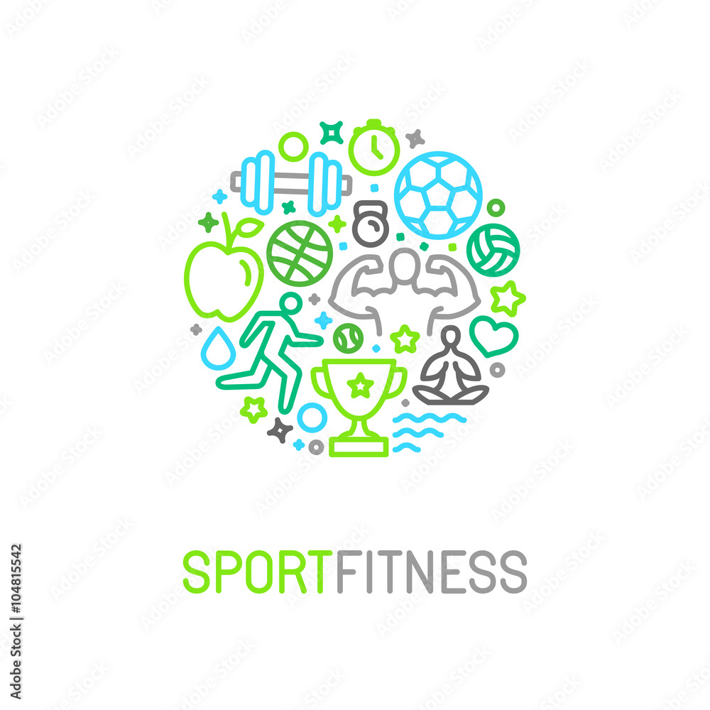 Vector linear sport and fitness logo design template
