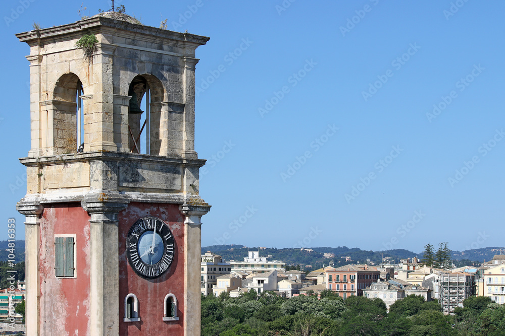 Old clock tower Corfu town Greece