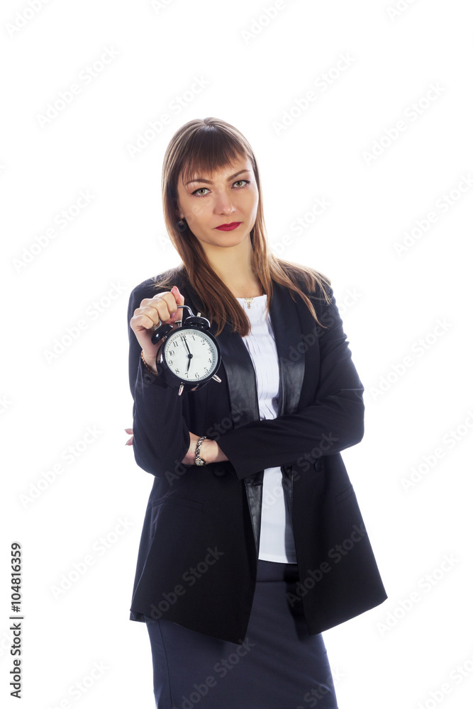 business woman with an alarm clock business woman with an alarm clock