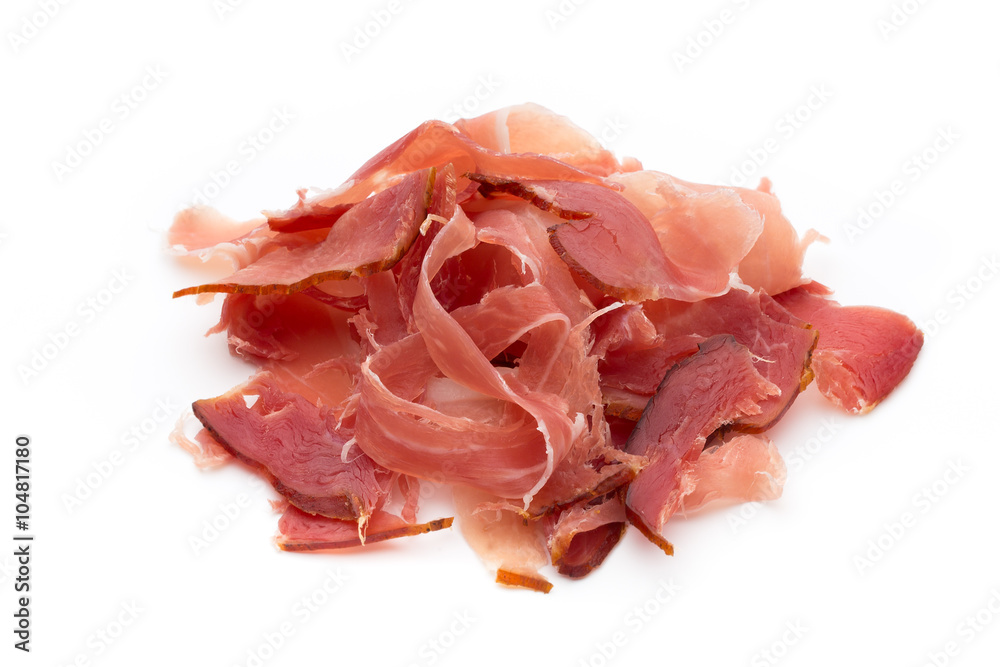 Slices of ham on white background. Slices of ham on white background.