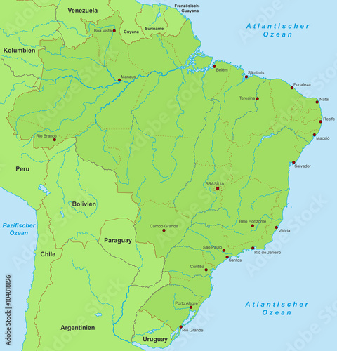 Karte von Brasilien (Grün) detailliert