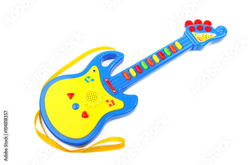 blue children's guitar isolated on white background