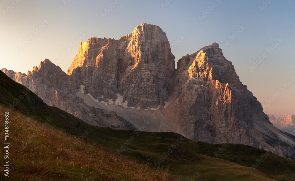 Morning panoramic view of Mount Pelmo, Italian dolomites