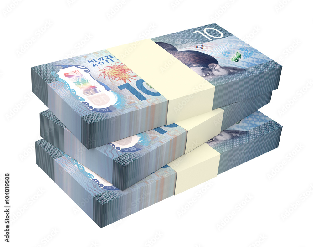 New Zealand dollar bills isolated on white background. Computer generated 3D photo rendering. New Zealand dollar bills isolated on white background. Computer generated 3D photo rendering.