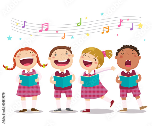 Choir girls and boys singing a song
