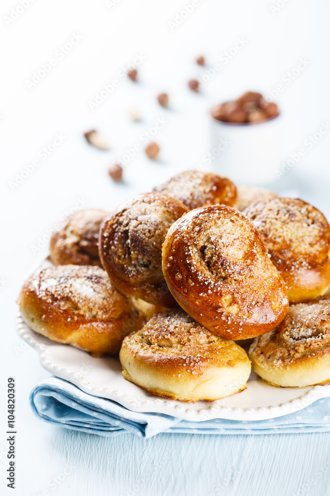 Homemade rolls with hazelnut and spices