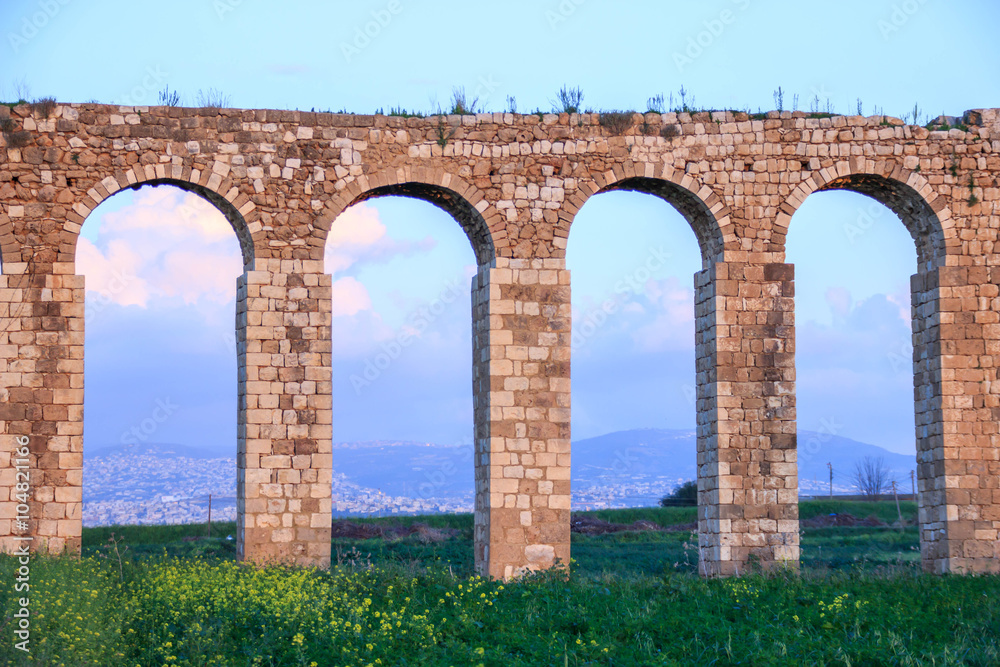 Remains of an ancient Roman aqueduct between Acre and Nahariya