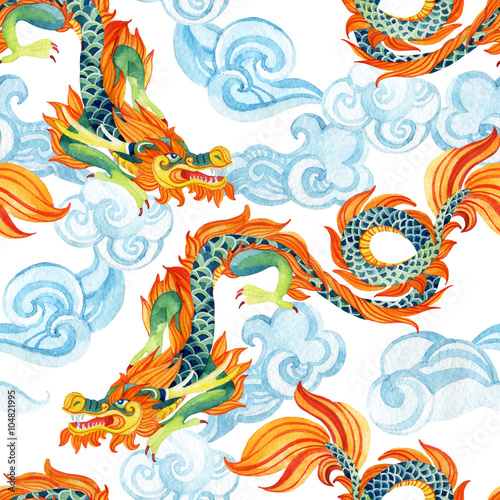 Chinese Dragon seamless pattern. Asian dragon illustration