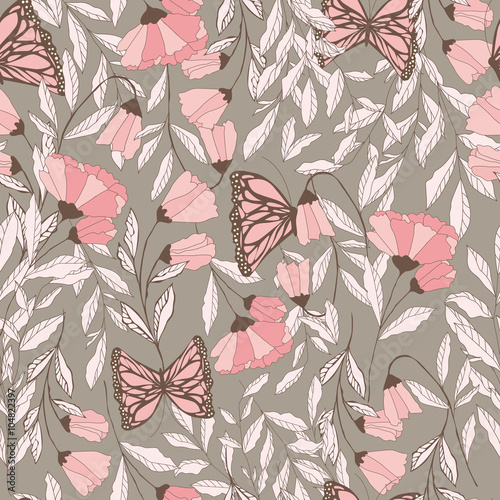 Vector traditional seamless pattern with Monarch butterflies