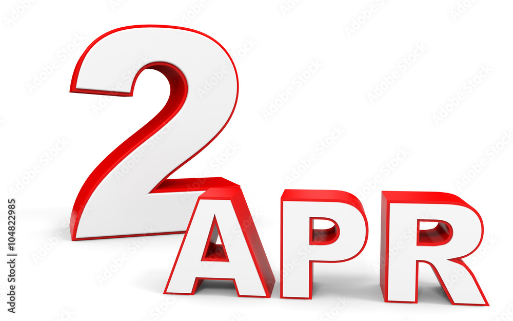 April 2. 3d text on white background. April 2. 3d text on white background.