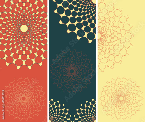 a set of 3 bookmarks with lace dots flowers in a red, green and yellow palette