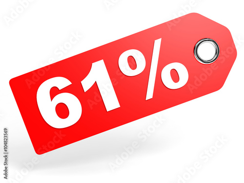 61 percent red discount tag on white background.