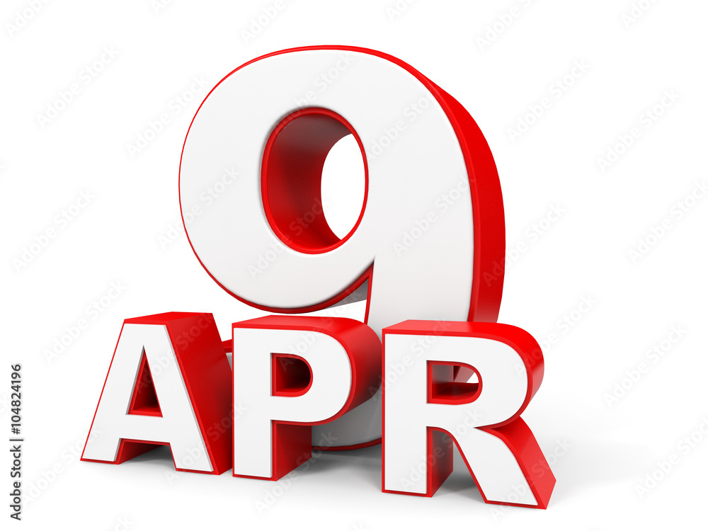 April 9. 3d text on white background. April 9. 3d text on white background.