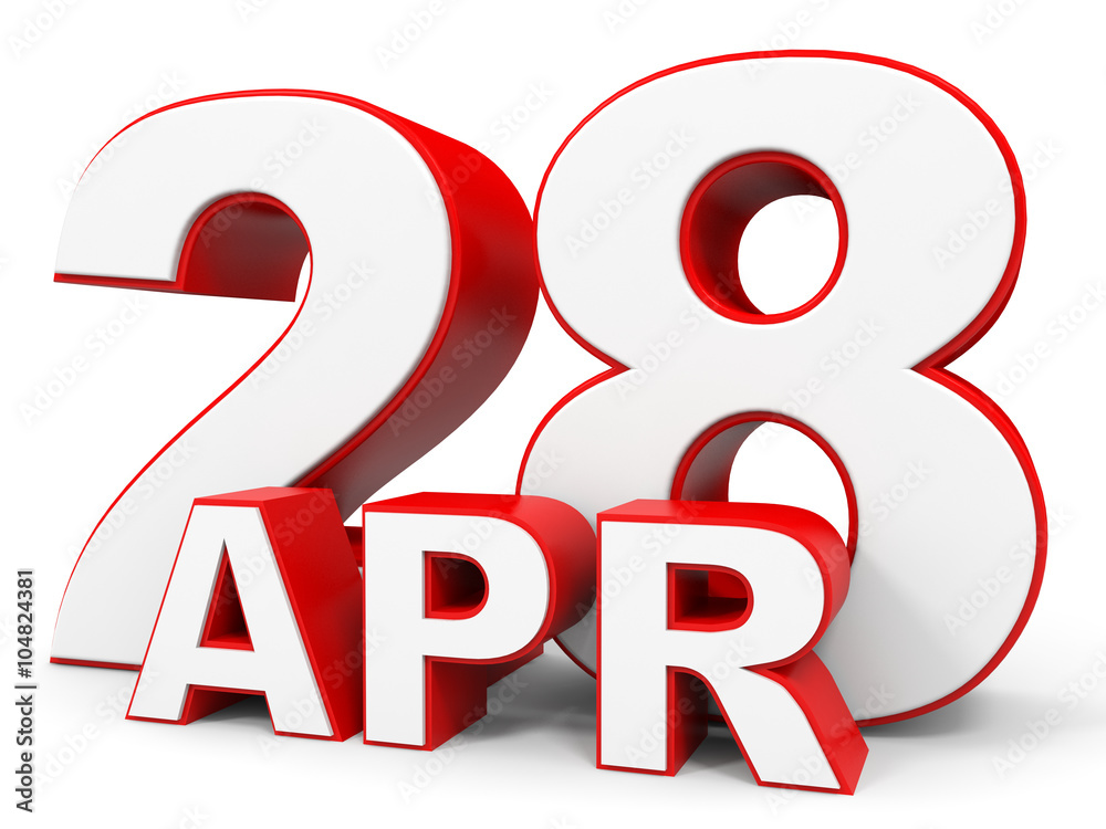 April 28. 3d text on white background. April 28. 3d text on white background.