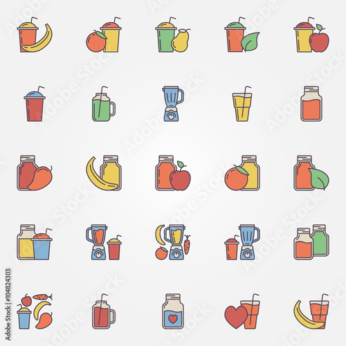 Flat smoothie icons set