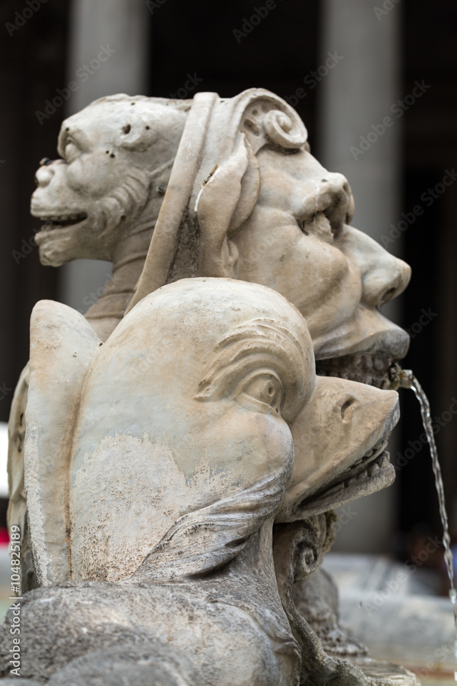  Close up of  Fountain of the Pantheon (Fontana del Pantheon)  at Piazza della Rotonda .. Rome,  Italy