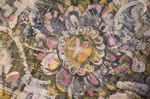 Flower, fragment, hot batik, background texture, handmade on silk abstract surrealism art