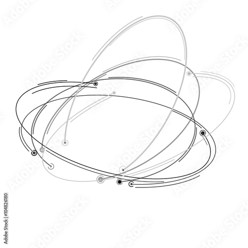 Vector orbit lines. Modern pattern with round stripes and points. Abstract crossing circle lines. Stylish lines and points technology illustration. Isolate digital elements.