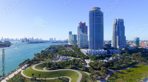 South Pointe Park in Miami Beach, aerial view photo