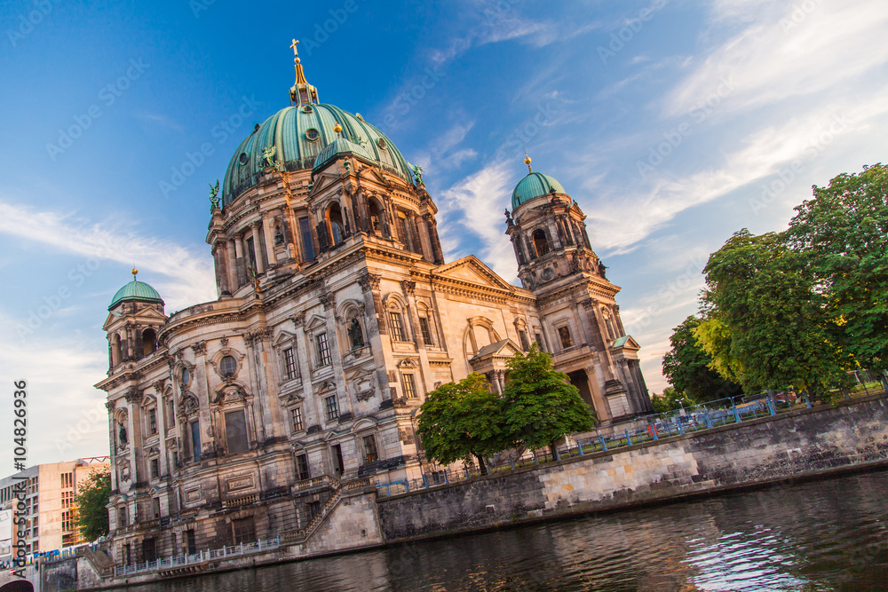 View of Berlin Cathedral in Berlin at sunset