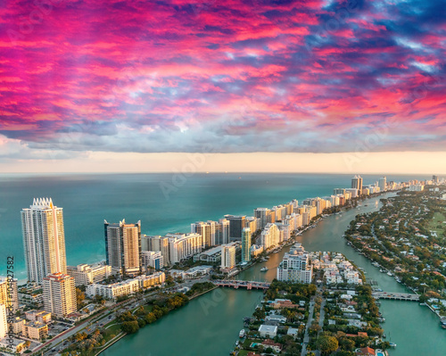 Wonderful skyline of Miami at sunset, aerial view © jovannig