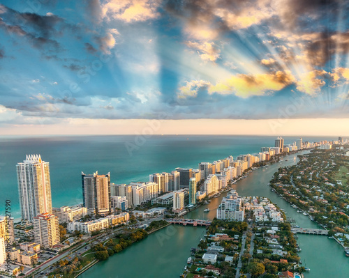 Wonderful skyline of Miami at sunset, aerial view © jovannig