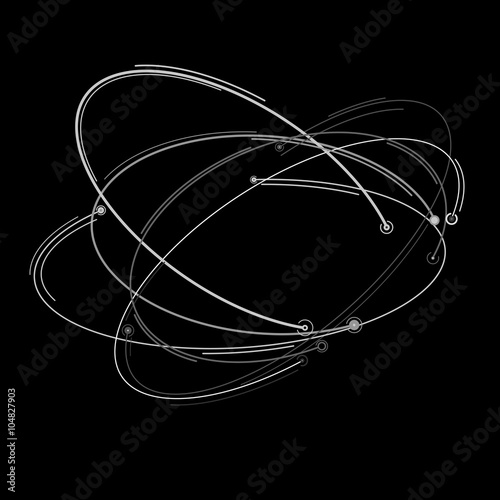 Vector orbit lines. Modern pattern with round stripes and points. Abstract crossing circle lines. Stylish lines and points technology illustration. Isolate digital elements.