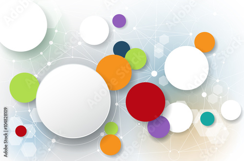 Vector abstract molecules and social media communication technology concept with 3D paper label- integrated circles and space for your content, business, infographic template, network and web design
