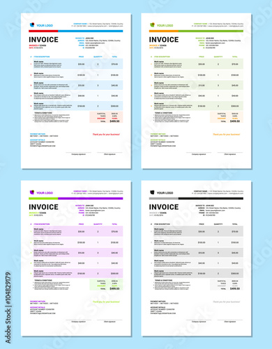 Set of Vector Invoice Design Templates. Stationery Design. Vector Illustration