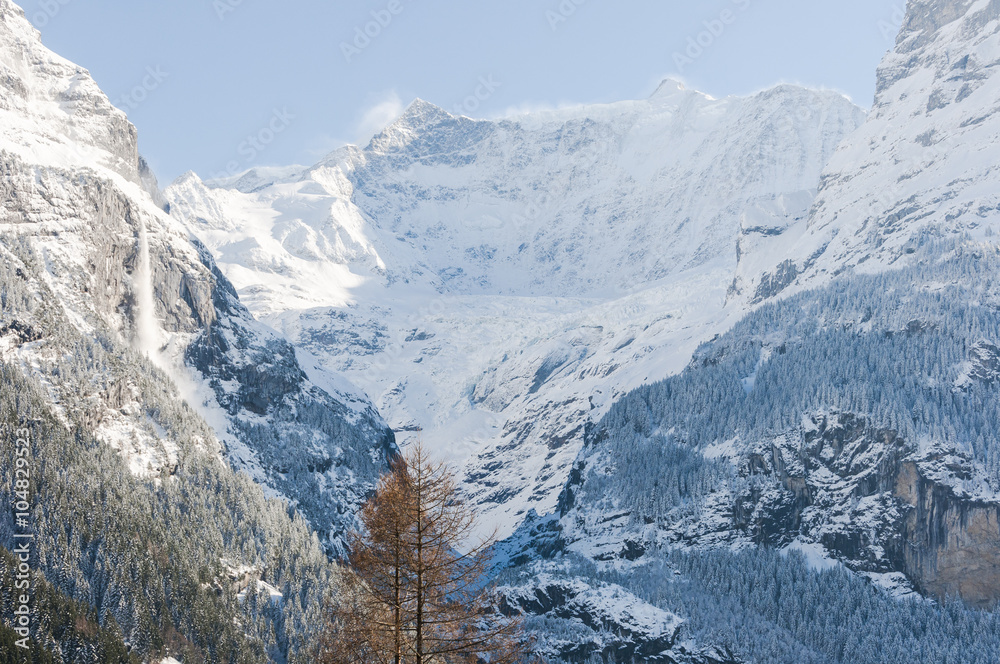 Grindelwald, Bergdorf, Dorf, Unterer Grindelwaldgletscher, Gletscher, Fiescheraarhorn, Alpen, Schweizer Berge, Wintersport, Winter, Berner Oberland, Schweiz