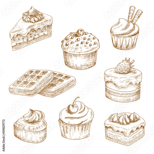 Delicious bakery and pastries sketches