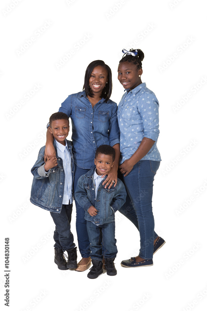 Φωτογραφία A mother and her 3 children isolated on white