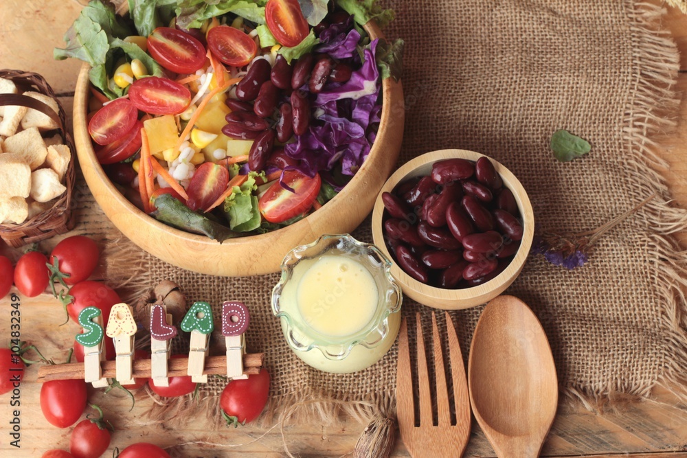 Fresh salad with dressing is a delicious .
