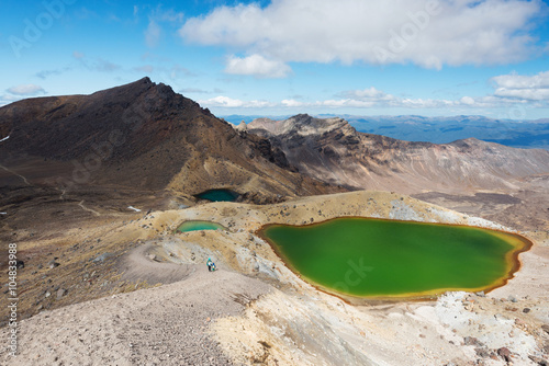 Emerald Lakes, scenic view from the top of Tongariro Alpine Crossing, New Zealand