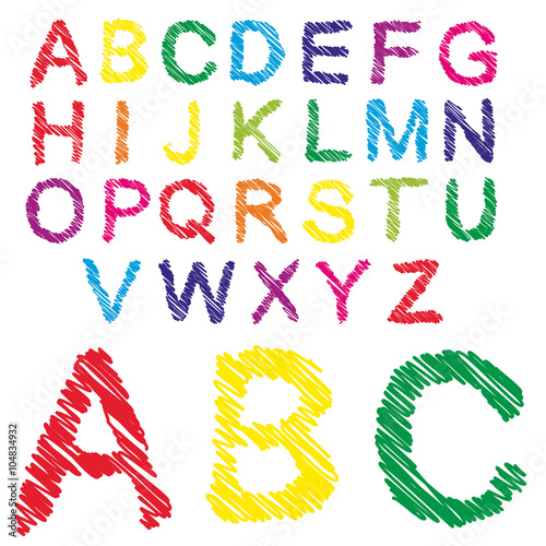Vector conceptual sketch colorful child font collection