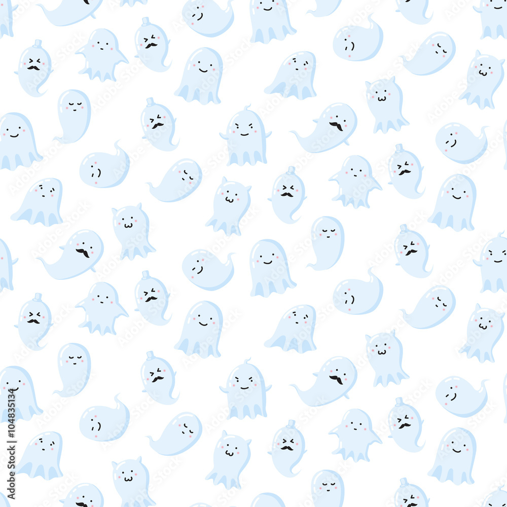 Seamless pattern with different cute ghosts. Vector illustration