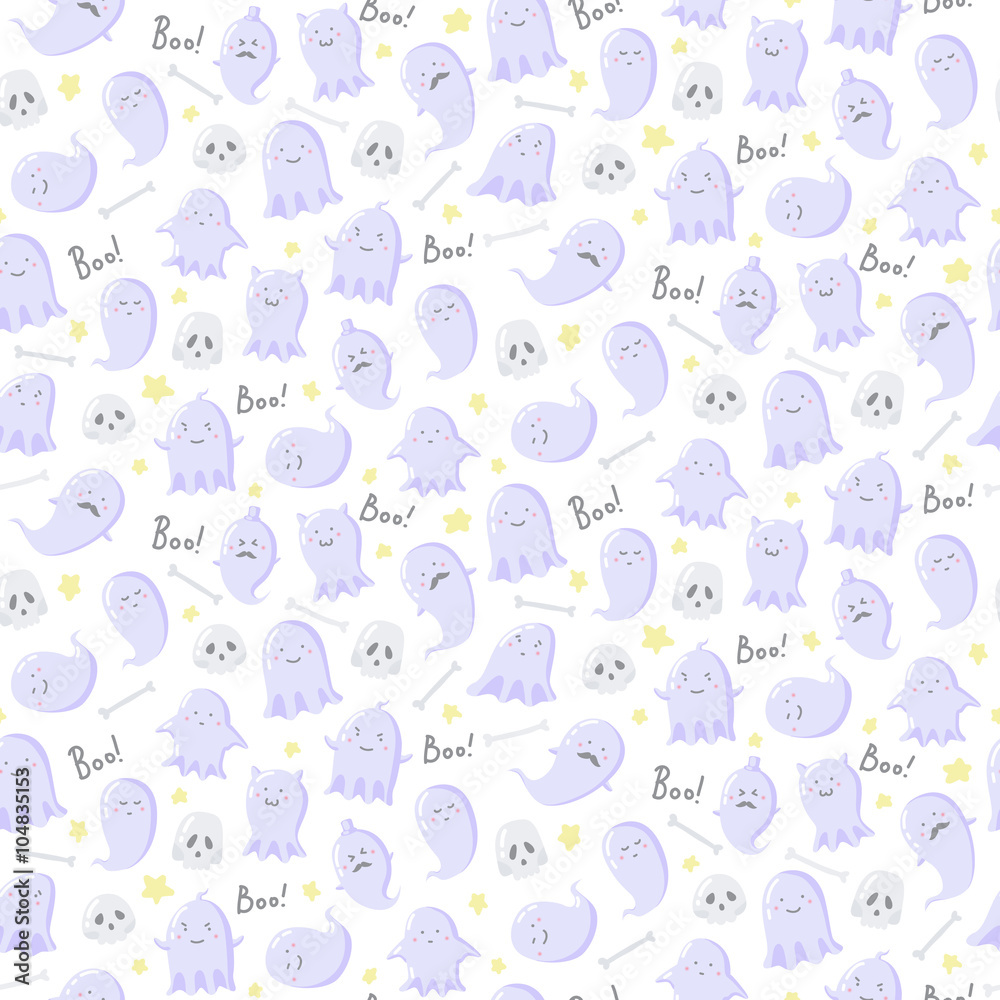 Seamless pattern with different sute ghosts, skulls and bones Seamless pattern with different sute ghosts, skulls and bones