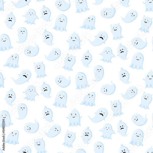 Seamless pattern with different cute ghosts. Vector illustration