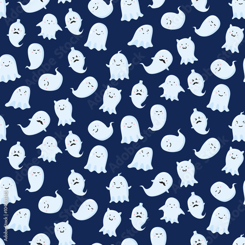 Seamless pattern with different cute ghosts. Vector illustration