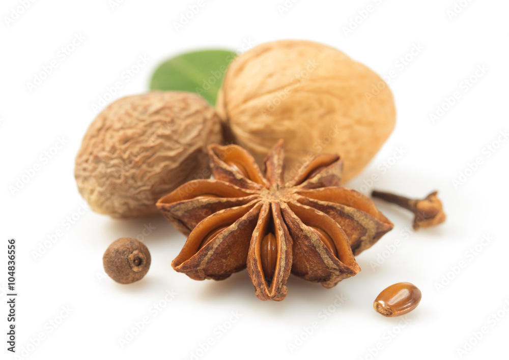 anise star and other spices on white anise star and other spices on white