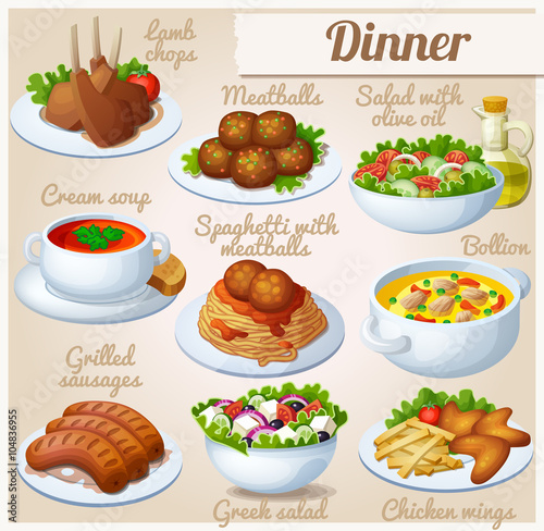 Set of food icons. Dinner