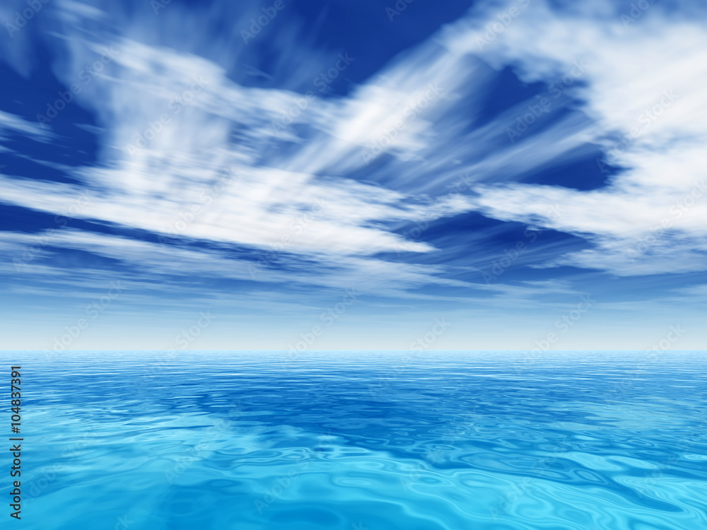 Conceptual blue sea or ocean water with sky